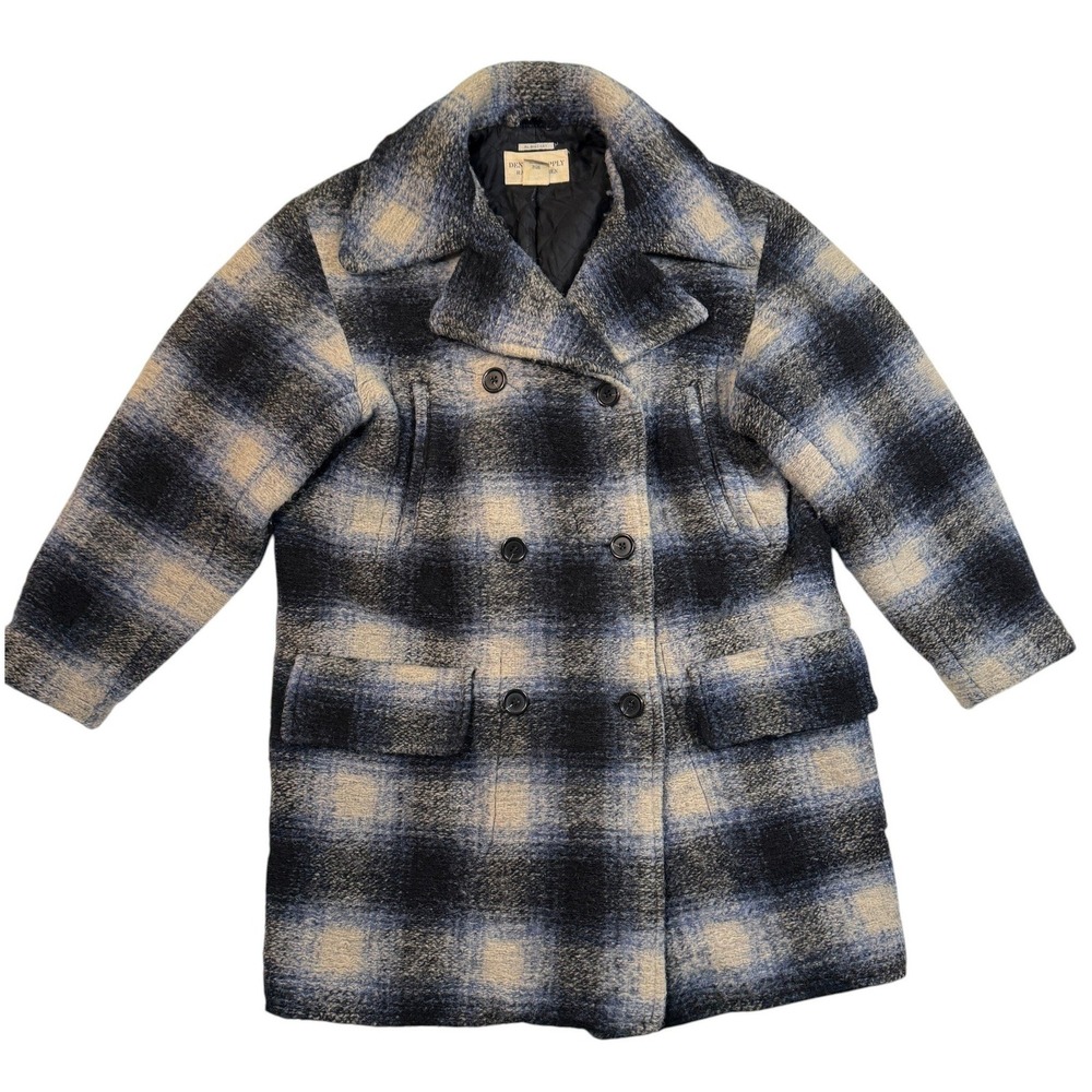 Denim & Supply Ralph Lauren Plaid Wool Big‎ Pea Coat Double Breasted Women Small